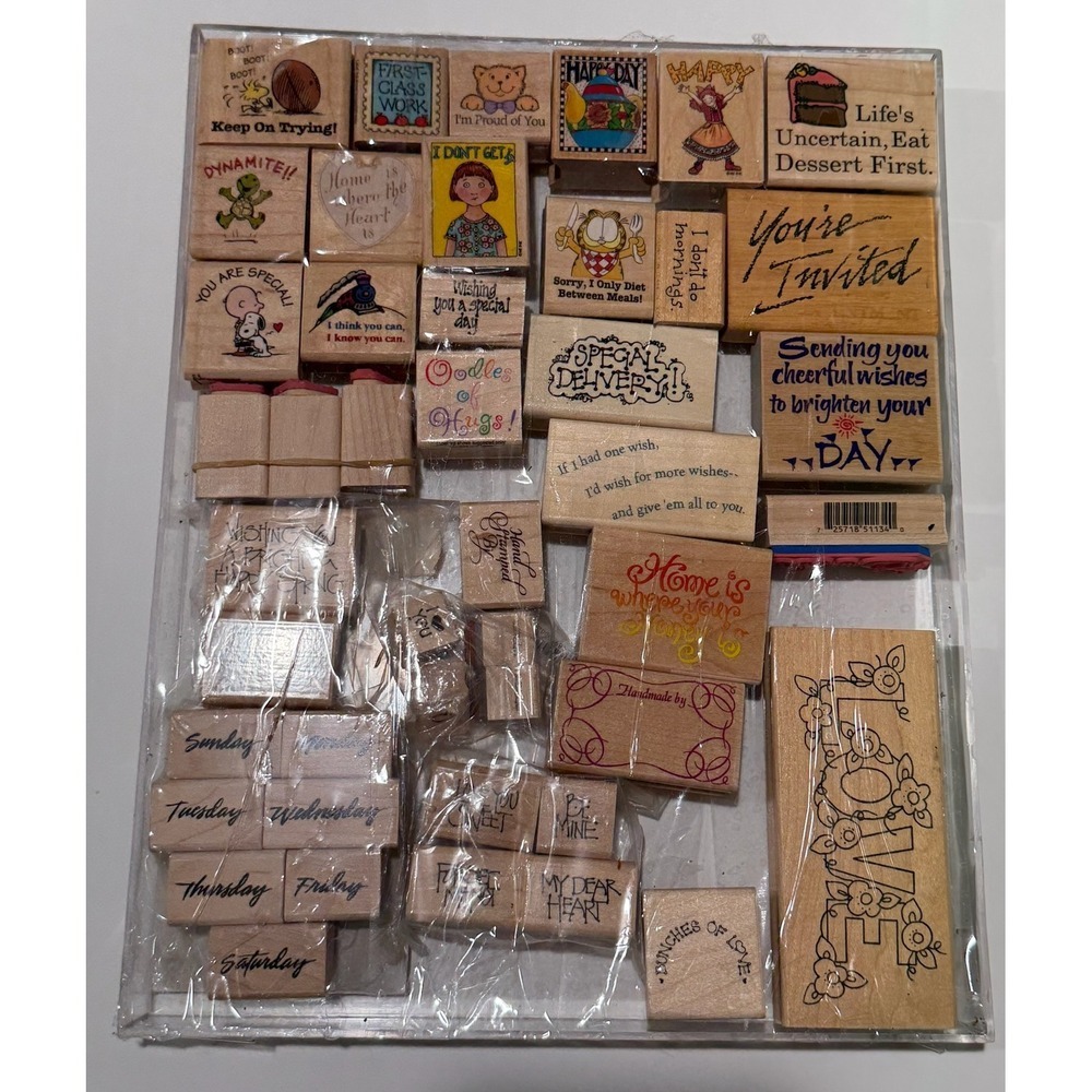 Vintage Wood Mounted Mini Rubber Stamp Lot Snoopy Garfield Inkadinkado Mixed